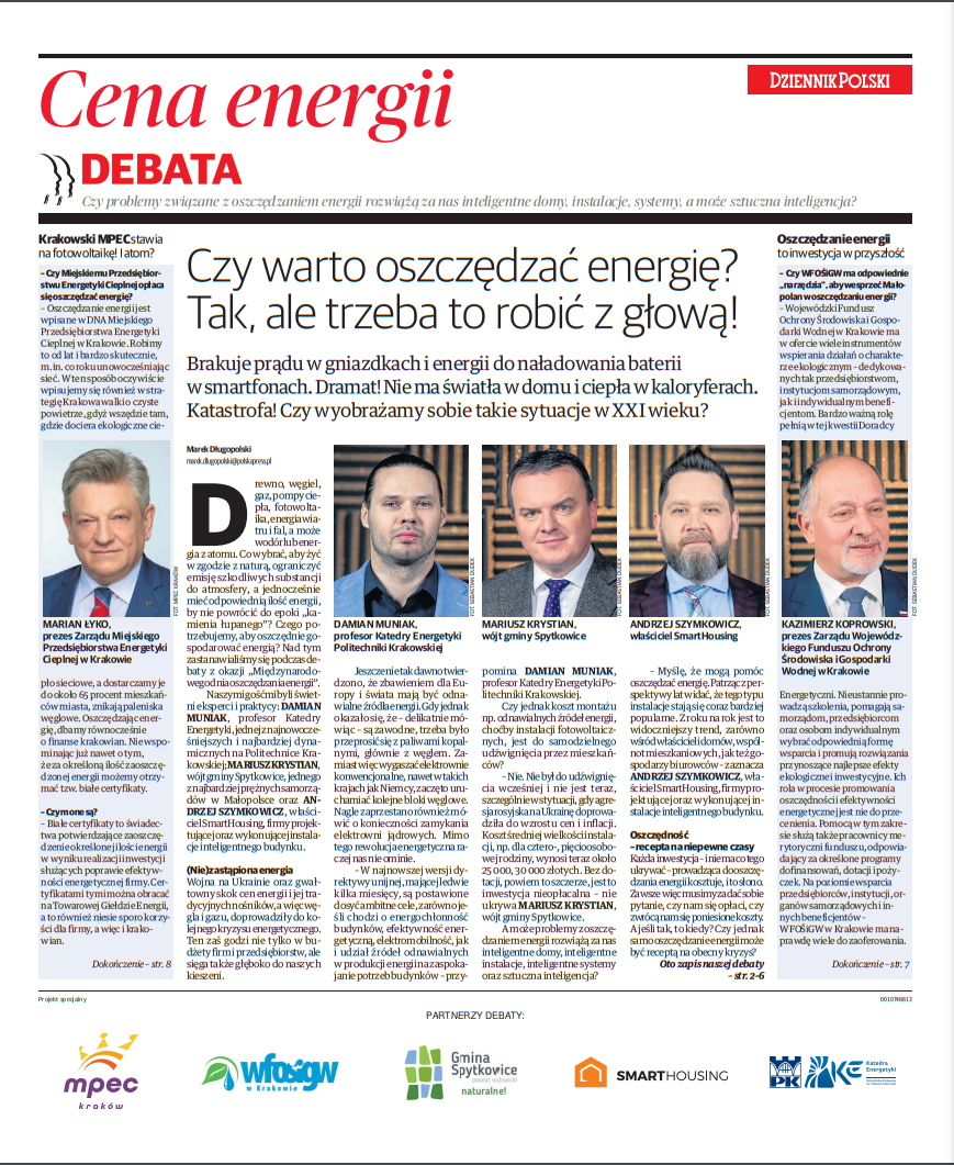 Czy warto oszczędzać energię? Debata “Dziennika Polskiego” i “Gazety Krakowskiej” z udziałem eksperta Katedry Energetyki PK dr hab. inż. Damiana Muniaka, prof. PK